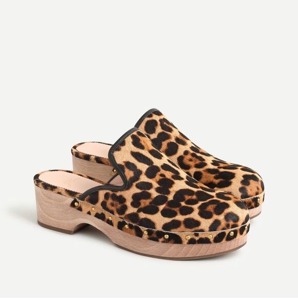 J. Crew Shoes - J. Crew Calf Pony Hair Cheetah Leopard Print Wooden Clogs Size 6